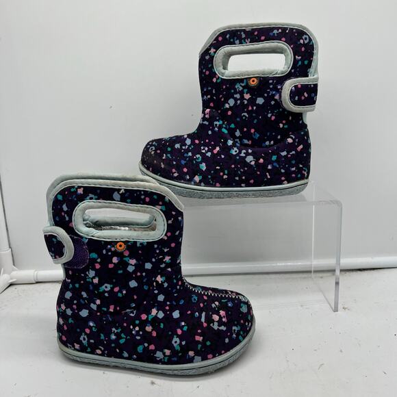 Bogs Baby Snow Boots Kids Toddler 7 Pull On Strap Winter Colorful Splatter - Picture 1 of 8